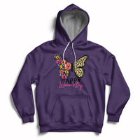 Women's purple butterfly graphic hoodie with hood, drawstrings, and kangaroo pocket.