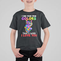Autism Awareness Acceptance I See Your True Colors Cute Cat Kid T-Shirt - Wonder Print Shop
