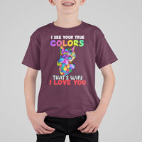 Autism Awareness Acceptance I See Your True Colors Cute Cat Kid T-Shirt - Wonder Print Shop
