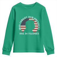Iran Forgot Our President Has 34 Felonies Youth Sweatshirt Funny Political Satire Patriotic