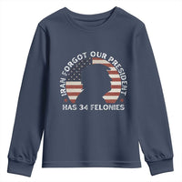 Iran Forgot Our President Has 34 Felonies Youth Sweatshirt Funny Political Satire Patriotic