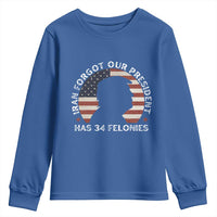 Iran Forgot Our President Has 34 Felonies Youth Sweatshirt Funny Political Satire Patriotic