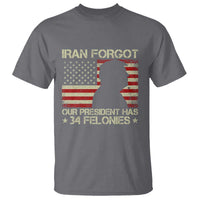Iran Forgot Our President Has 34 Felonies T Shirt Funny Political Satire Patriotic Flag