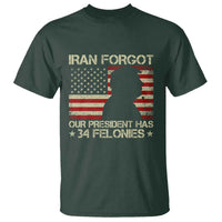 Iran Forgot Our President Has 34 Felonies T Shirt Funny Political Satire Patriotic Flag
