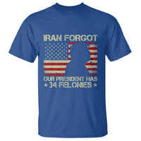 Iran Forgot Our President Has 34 Felonies T Shirt Funny Political Satire Patriotic Flag