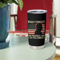 Iran Forgot Our President Has 34 Felonies Tumbler Cup Funny Political Satire Patriotic Flag