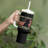 Iran Forgot Our President Has 34 Felonies Tumbler With Handle Funny Political Satire Patriotic Flag