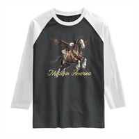Made in America Patriotic Eagle and Horse Raglan Shirt Strong American Pride Western Style