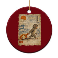 Baby Punch the Monkey Japanese Style Graphic Ceramic Ornament Dragging Plush Toy Vintage Art Gift
