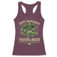 Dirty Sanchezs Tacos and Beer Funny Fiesta Racerback Tank Top Cerveza Cold as Your Exes Heart Mexican Party Humor