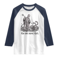 Go On Now Git Funny Saint Patrick Banishing Snakes Raglan Shirt Irish History Humor St Patricks Day
