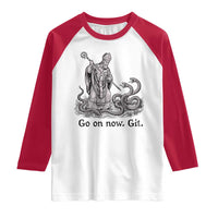 Go On Now Git Funny Saint Patrick Banishing Snakes Raglan Shirt Irish History Humor St Patricks Day