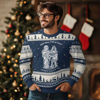 Funny Catholic Faith Humor Ugly Christmas Sweater Hail Mary Full of Grace Punch the Devil in the Face