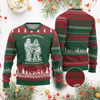 Funny Catholic Faith Humor Ugly Christmas Sweater Hail Mary Full of Grace Punch the Devil in the Face