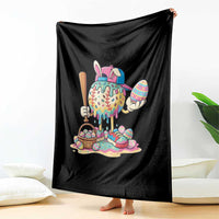 Funny Baseball Easter Bunny Graphic Throw Blanket Colorful Drip Egg Hunt Sports Mashup