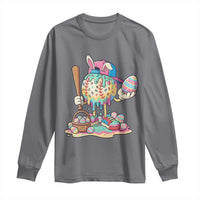 Funny Baseball Easter Bunny Graphic Long Sleeve Shirt Colorful Drip Egg Hunt Sports Mashup