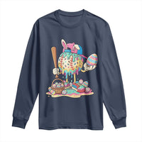 Funny Baseball Easter Bunny Graphic Long Sleeve Shirt Colorful Drip Egg Hunt Sports Mashup