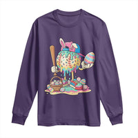 Funny Baseball Easter Bunny Graphic Long Sleeve Shirt Colorful Drip Egg Hunt Sports Mashup