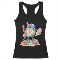 Funny Baseball Easter Bunny Graphic Racerback Tank Top Colorful Drip Egg Hunt Sports Mashup