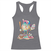 Funny Baseball Easter Bunny Graphic Racerback Tank Top Colorful Drip Egg Hunt Sports Mashup