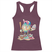 Funny Baseball Easter Bunny Graphic Racerback Tank Top Colorful Drip Egg Hunt Sports Mashup