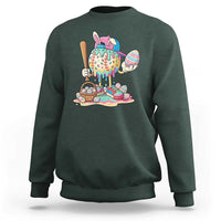 Funny Baseball Easter Bunny Graphic Sweatshirt Colorful Drip Egg Hunt Sports Mashup