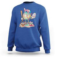 Funny Baseball Easter Bunny Graphic Sweatshirt Colorful Drip Egg Hunt Sports Mashup