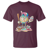 Funny Baseball Easter Bunny Graphic T Shirt Colorful Drip Egg Hunt Sports Mashup