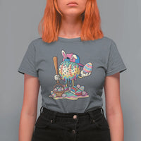 Funny Baseball Easter Bunny Graphic T Shirt For Women Colorful Drip Egg Hunt Sports Mashup