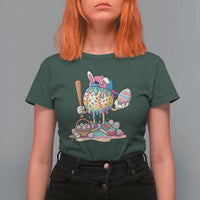 Funny Baseball Easter Bunny Graphic T Shirt For Women Colorful Drip Egg Hunt Sports Mashup