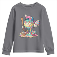 Funny Baseball Easter Bunny Graphic Youth Sweatshirt Colorful Drip Egg Hunt Sports Mashup