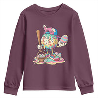 Funny Baseball Easter Bunny Graphic Youth Sweatshirt Colorful Drip Egg Hunt Sports Mashup
