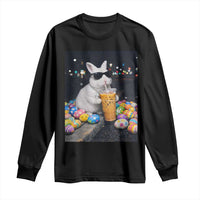Cool Easter Bunny Drinking Iced Coffee Graphic Long Sleeve Shirt Funny Sunglasses Rabbit Spring Aesthetic