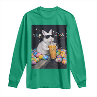 Cool Easter Bunny Drinking Iced Coffee Graphic Long Sleeve Shirt Funny Sunglasses Rabbit Spring Aesthetic