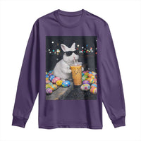 Cool Easter Bunny Drinking Iced Coffee Graphic Long Sleeve Shirt Funny Sunglasses Rabbit Spring Aesthetic