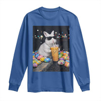 Cool Easter Bunny Drinking Iced Coffee Graphic Long Sleeve Shirt Funny Sunglasses Rabbit Spring Aesthetic