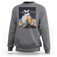 Cool Easter Bunny Drinking Iced Coffee Graphic Sweatshirt Funny Sunglasses Rabbit Spring Aesthetic