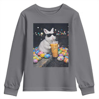 Cool Easter Bunny Drinking Iced Coffee Graphic Youth Sweatshirt Funny Sunglasses Rabbit Spring Aesthetic