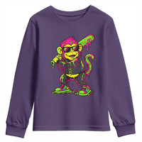 Neon Dripping Monkey Baseball Graphic Youth Sweatshirt Ball Party Game Day Vibes