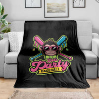 Lets Party Baseball Monkey Game Day Throw Blanket Neon Dripping Bats Funny Baseball Fan Party Ball