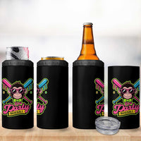 Lets Party Baseball Monkey Game Day 4 in 1 Can Cooler Tumbler Neon Dripping Bats Funny Baseball Fan Party Ball