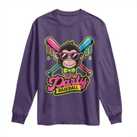 Lets Party Baseball Monkey Game Day Long Sleeve Shirt Neon Dripping Bats Funny Baseball Fan Party Ball