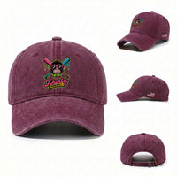 Lets Party Baseball Monkey Game Day Washed Cotton Baseball Cap Neon Dripping Bats Funny Baseball Fan Party Ball