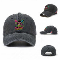 Lets Party Baseball Monkey Game Day Washed Cotton Baseball Cap Neon Dripping Bats Funny Baseball Fan Party Ball