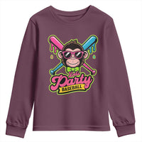 Lets Party Baseball Monkey Game Day Youth Sweatshirt Neon Dripping Bats Funny Baseball Fan Party Ball