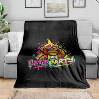Lets Party Baseball Monkey Colorful Graphic Throw Blanket American Flag Game Day Fans Ball Party Vibes