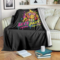 Lets Party Baseball Monkey Colorful Graphic Throw Blanket American Flag Game Day Fans Ball Party Vibes