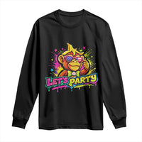 Lets Party Baseball Monkey Colorful Graphic Long Sleeve Shirt American Flag Game Day Fans Ball Party Vibes