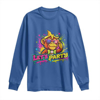 Lets Party Baseball Monkey Colorful Graphic Long Sleeve Shirt American Flag Game Day Fans Ball Party Vibes