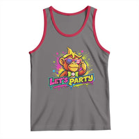 Lets Party Baseball Monkey Colorful Graphic Tank Top American Flag Game Day Fans Ball Party Vibes